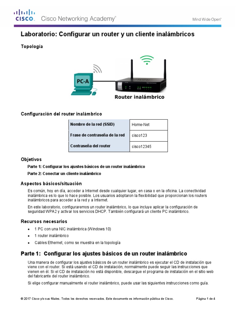 6.3.1.4 Lab - Configuring A Wireless Router and Client | PDF ...