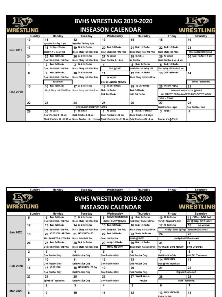 2019 Bvhs Practice Calendar | PDF | Sports | Leisure