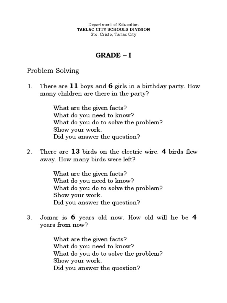 Grade-Specific Problem Solving Exercises | PDF