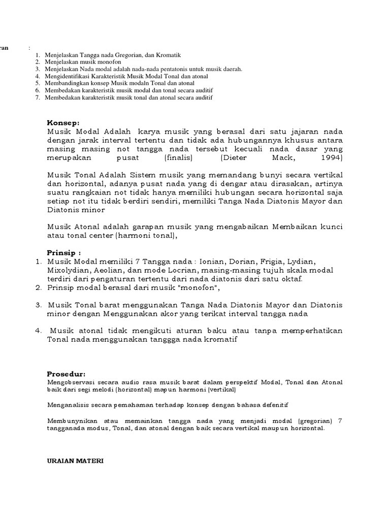 Konsep Musik Barattujuan Pembelajaran
