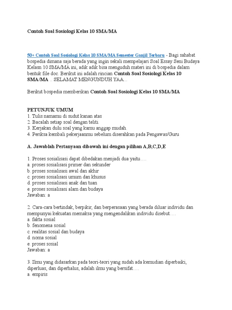 Contoh Soal Dan Jawaban Tentang Interaksi Sosial Sosiologi