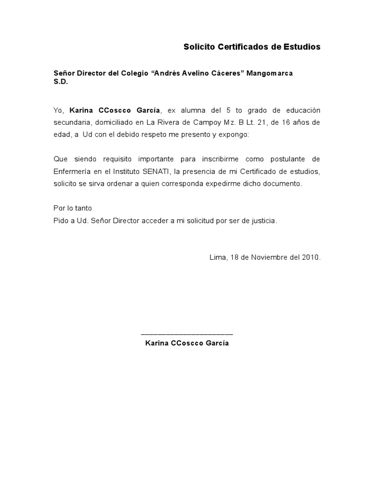 Solicito Certificados de Estudios
