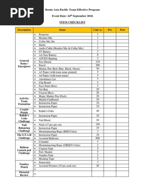 Team Building Items to Bring Checklist