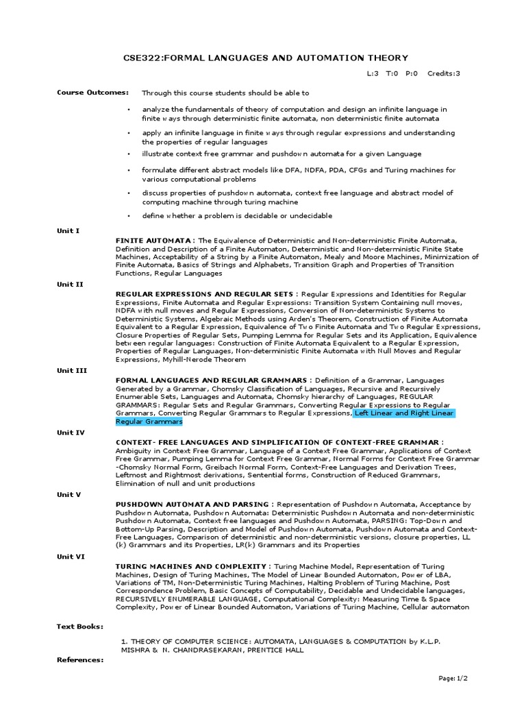 Cse322:Formal Languages and Automation Theory: Page:1/2 | PDF ...
