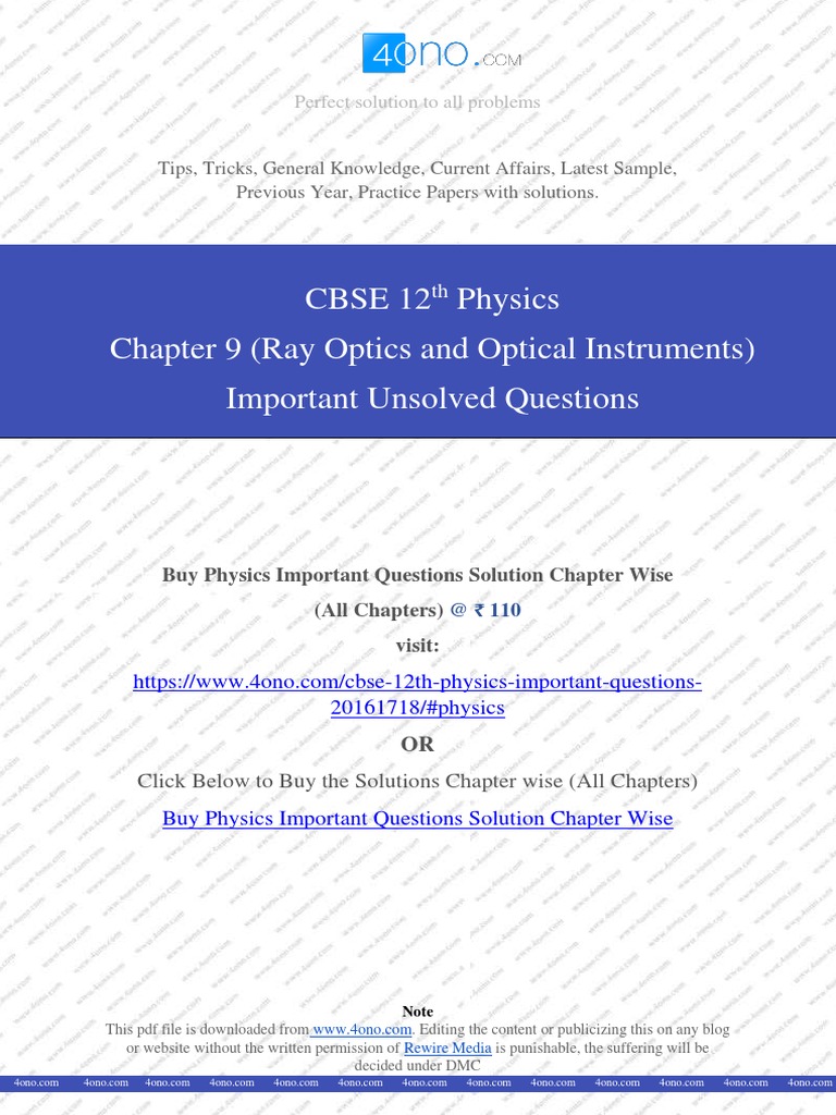 Cbse 12 Physics Chapter 9 (Ray Optics and Optical Instruments