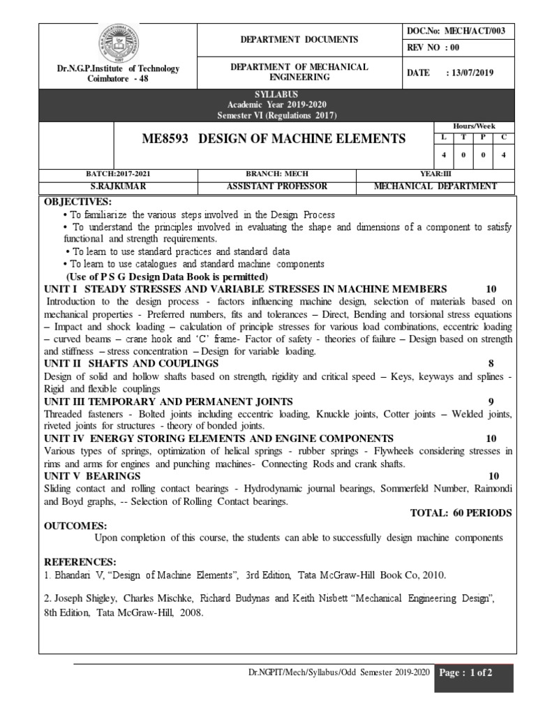 Dme Syllabus Format | PDF | Strength Of Materials | Stiffness