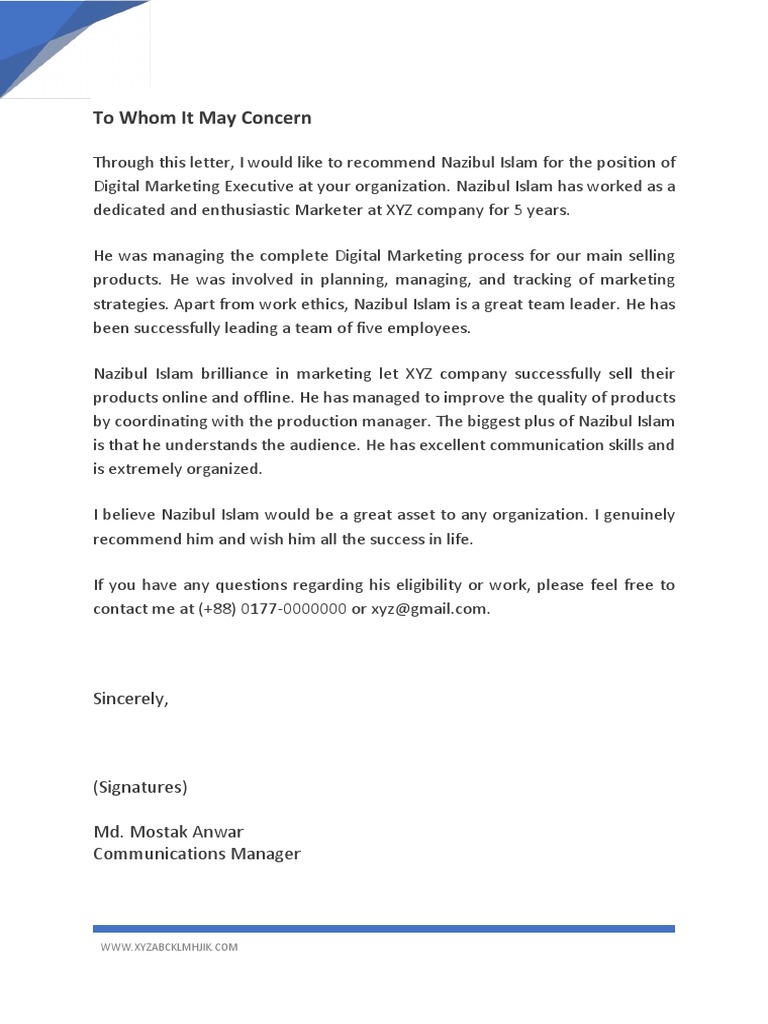 To Whom It May Concern Letter Format Word | PDF