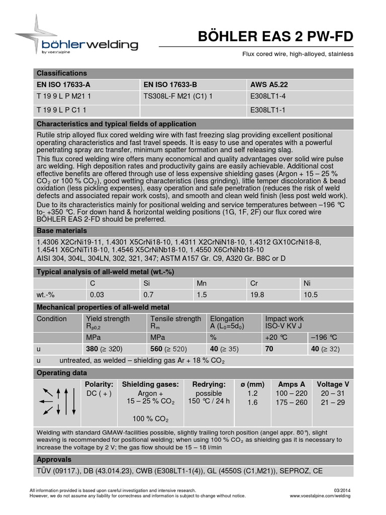 Böhler Eas 2 PW-FD | PDF | Welding | Construction