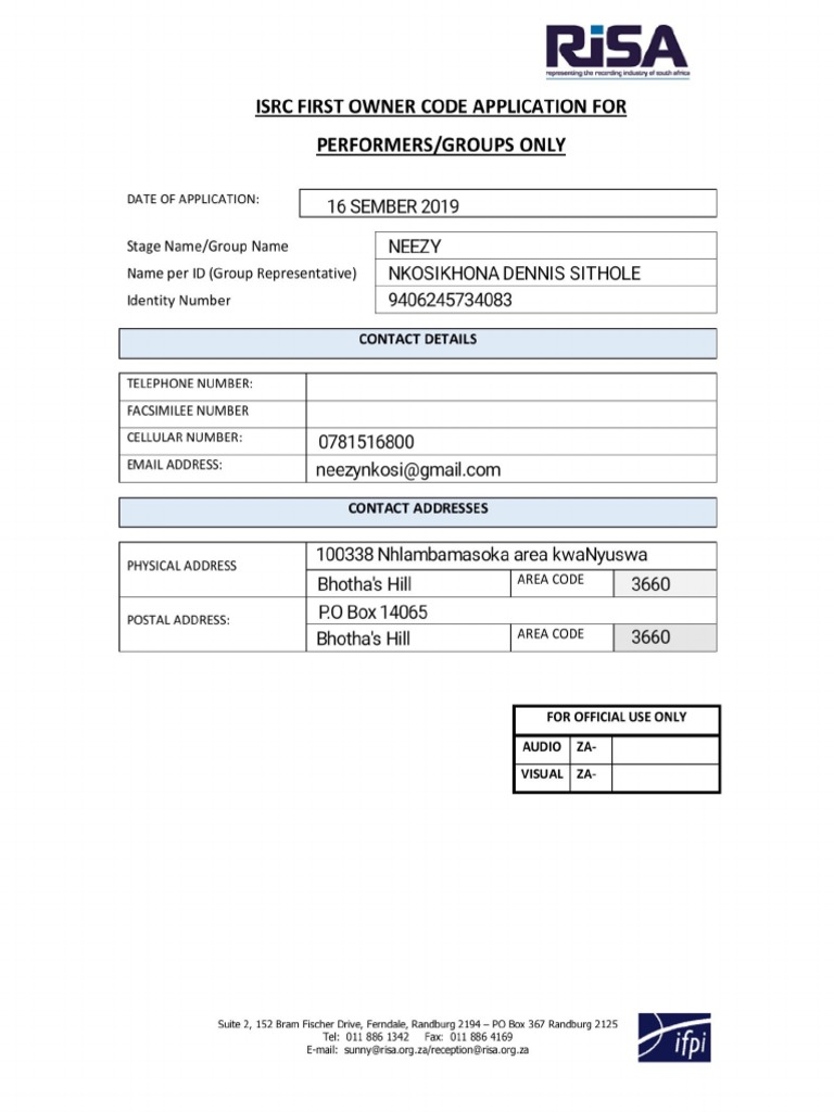 Isrc Application Form For Individuals or Group | PDF