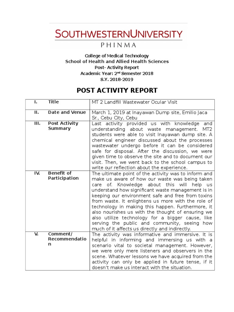 Post Activity Report | PDF | Cognition | Learning
