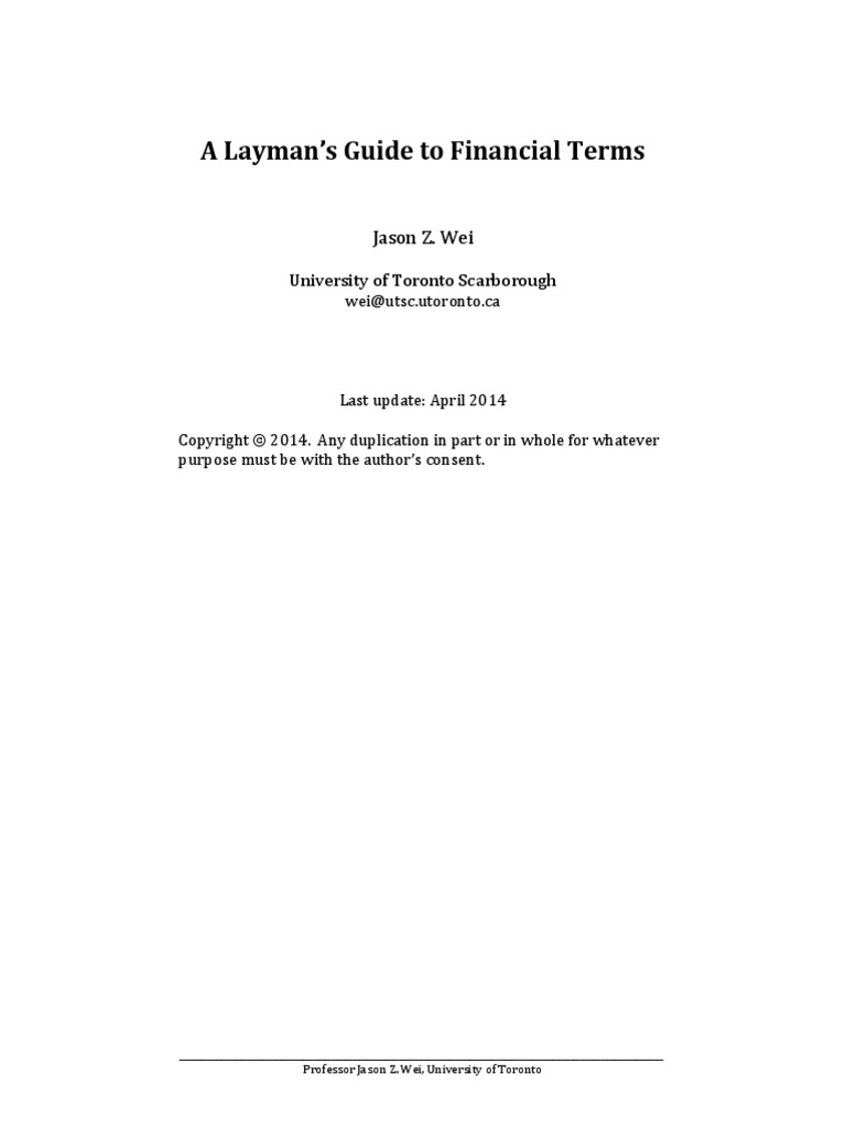 A Layman's Guide To Financial Terms: Jason Z. Wei | PDF