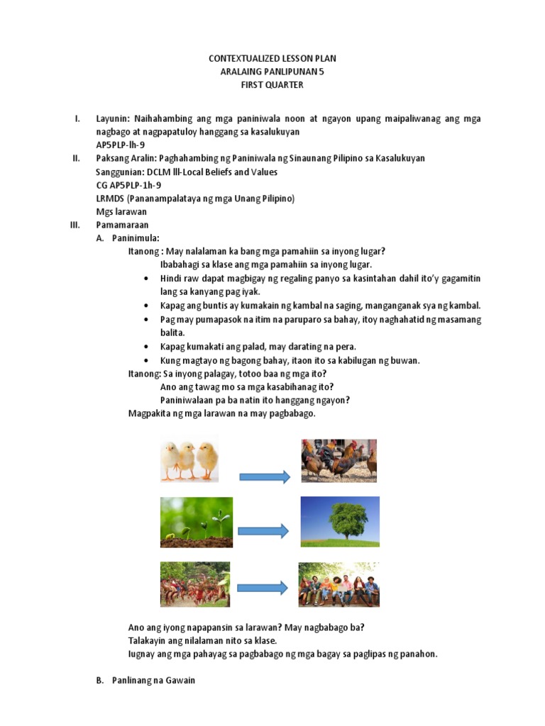 Contextualized Lesson Plan - Aral - Pan Felicidad Albino | PDF