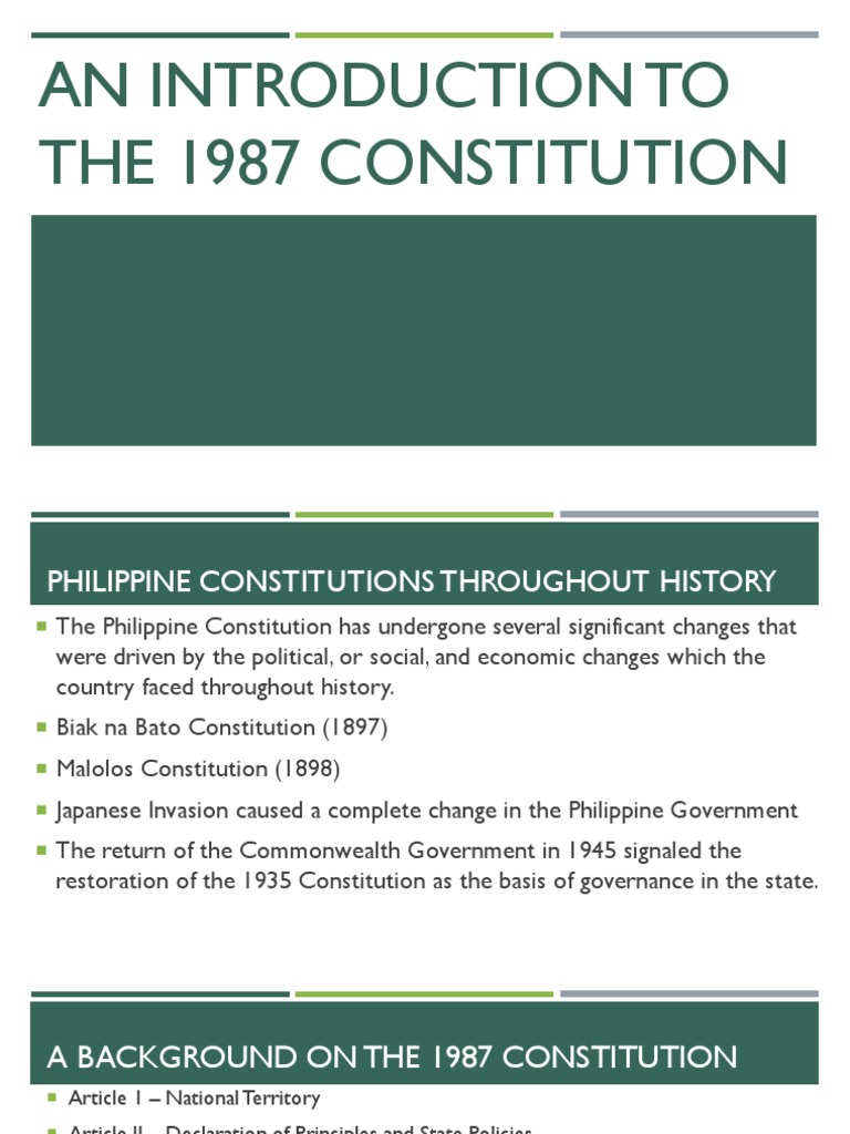 Overview of the 1987 Philippine Constitution | PDF | Political Charters ...