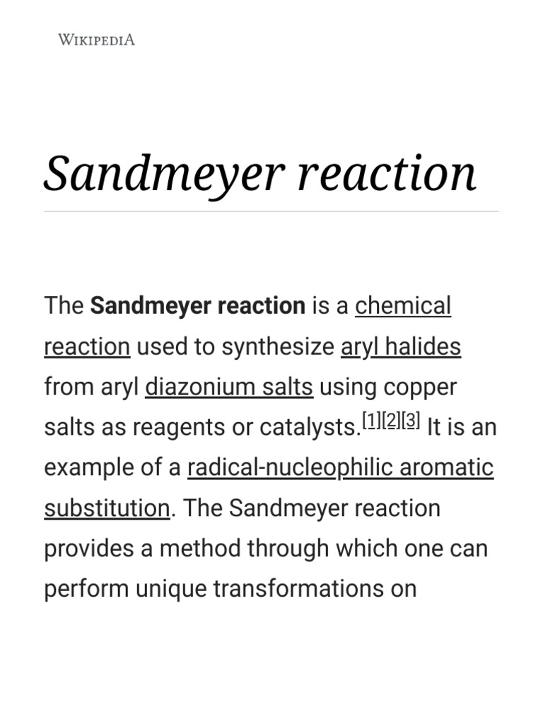 Sandmeyer Reaction PDF Chemical Compounds Chemistry