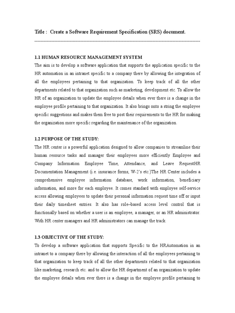 HR Management System SRS Document | PDF | Human Resource Management ...
