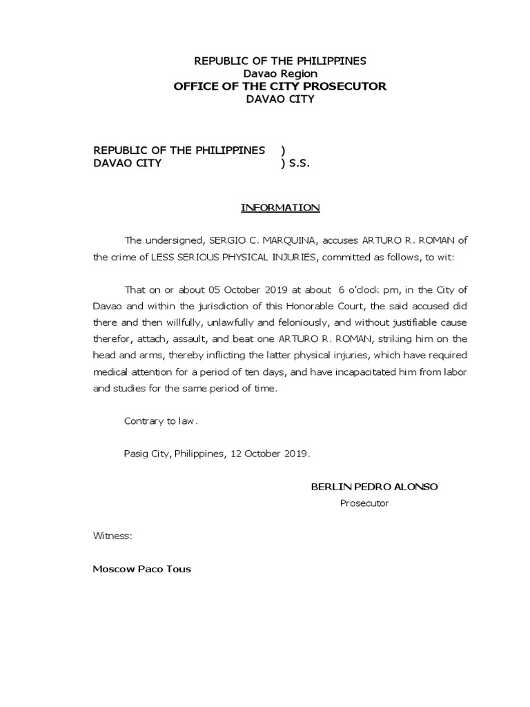 Less Serious Physical Injuries Case | PDF | Politics | Law
