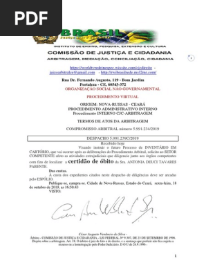 COMISSÃO DE JUSTIÇA E CIDADANIA  ARBITRAGEM  DESPACHO 5.991.239C2019