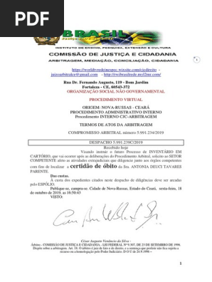 COMISSÃO DE JUSTIÇA E CIDADANIA  ARBITRAGEM  DESPACHO 5.991.239C2019