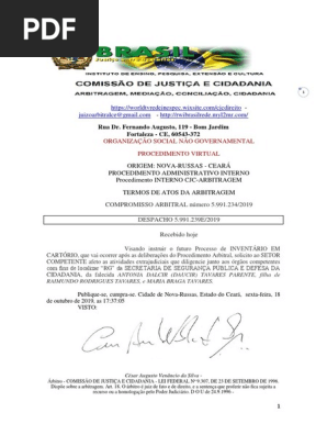 COMISSÃO DE JUSTIÇA E CIDADANIA  ARBITRAGEM   DESPACHO 5.991.239E.2019