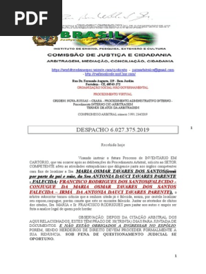 COMISSÃO DE JUSTIÇA E CIDADANIA  ARBITRAGEM   DESPACHO 6.027.375.2019