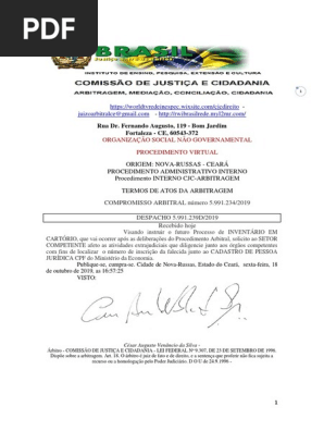 COMISSÃO DE JUSTIÇA E CIDADANIA  ARBITRAGEM   DESPACHO 5.991.239D2019