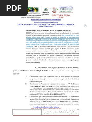 COMISSÃO DE JUSTIÇA E CIDADANIA  ARBITRAGEM   COMISSÃO DE JUSTIÇA E CIDADANIA  ARBITRAGEM   Edital 6.PRT 6.029.799.2019 - texto