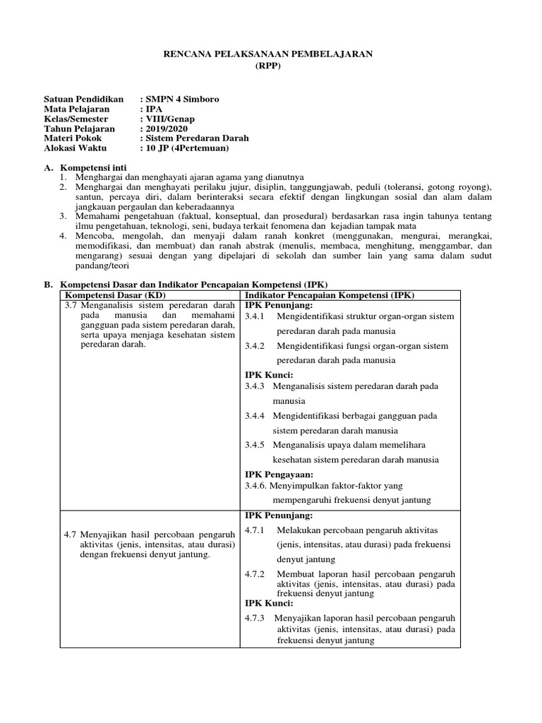 Rpp Sistem Peredaran Darah