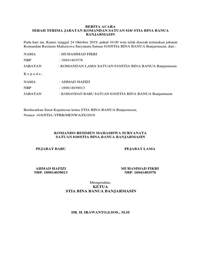 Berita Acara Sertijab Pdf