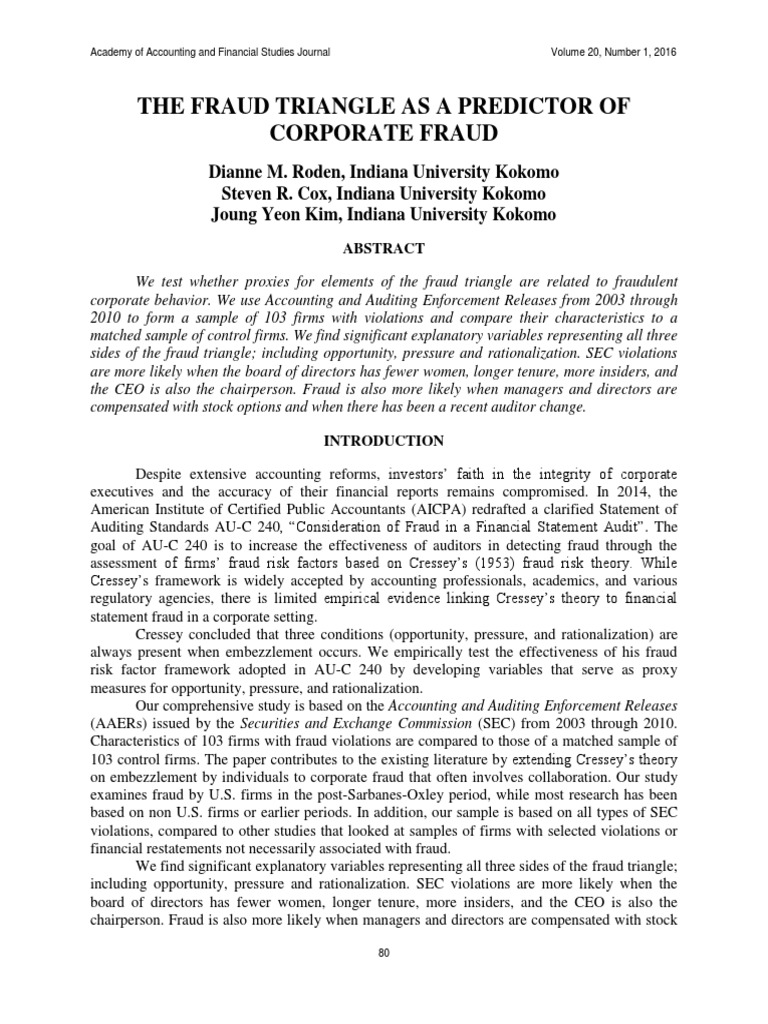 The Fraud Triangle As A Predictor of | PDF | Board Of Directors ...