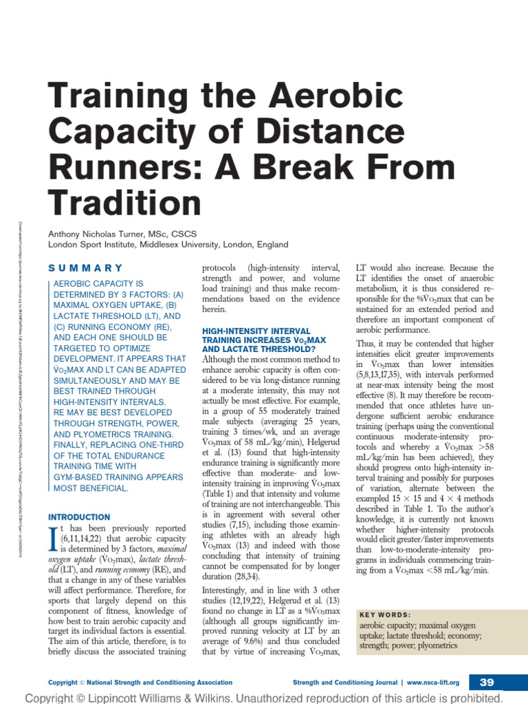 Training The Aerobic Capacity of Distance Runners .5 | PDF | Strength ...
