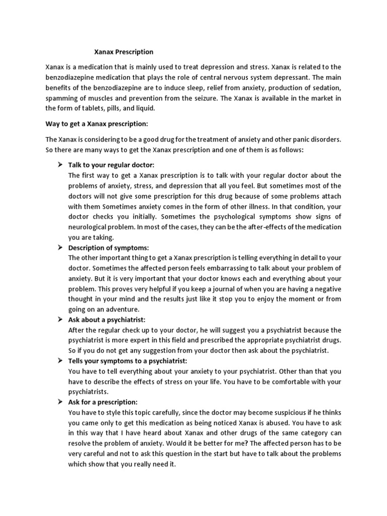 Xanax Prescription | PDF | Phobia | Anxiety