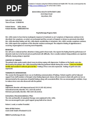 Sample Psychotherapy Note