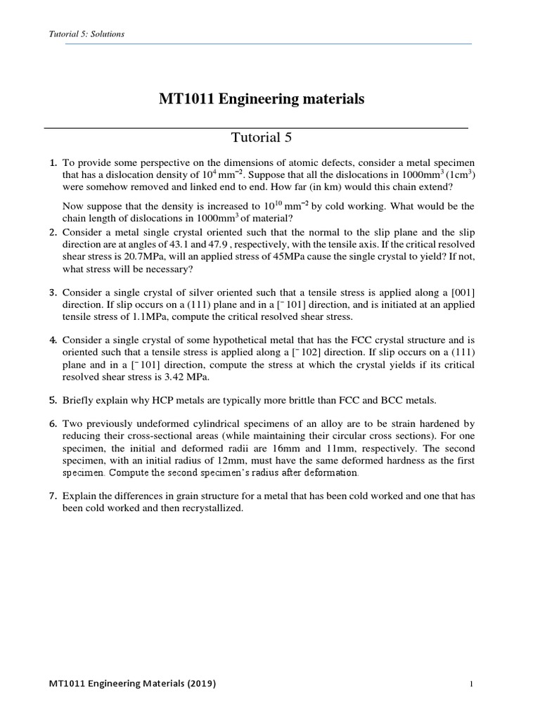 Engineering Materials Questions and Answers PDF Yield (Engineering