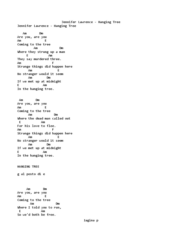 Hanging Tree Ukulele Tab PDF Violence