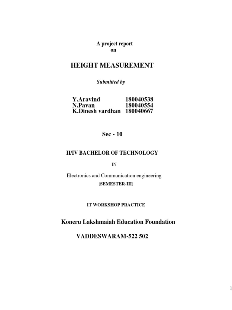 Height Measurement: Submitted by | PDF | Arduino | Sensor