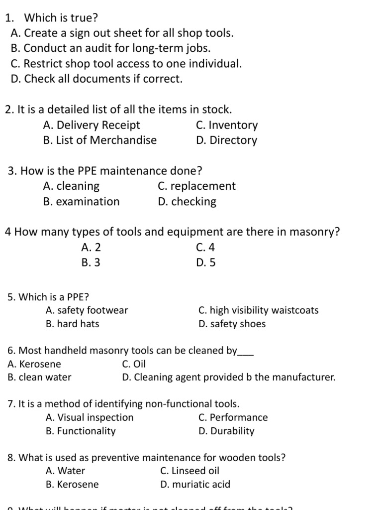 Masonry Quiz PDF Masonry Occupational Safety And Health