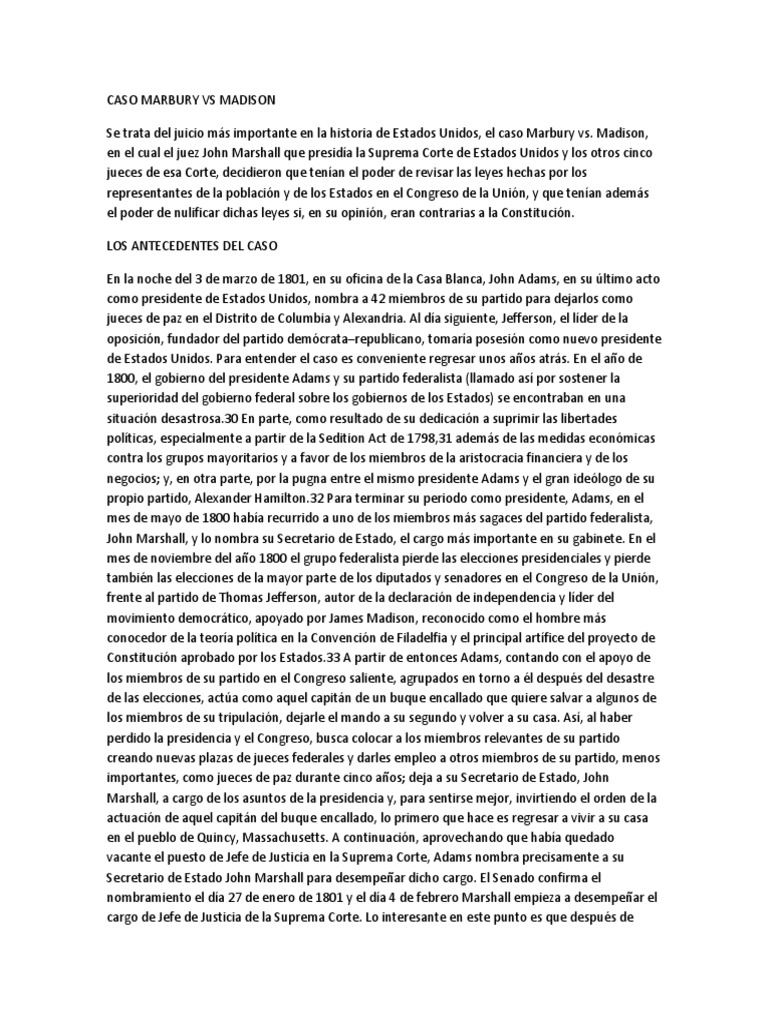 Análisis del Caso Marbury vs Madison | PDF | John Adams | John Marshall