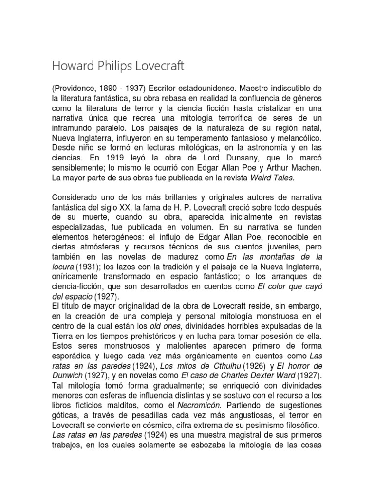 Influencia de Poe en Lovecraft | PDF | Edgar Allan Poe | HP Lovecraft