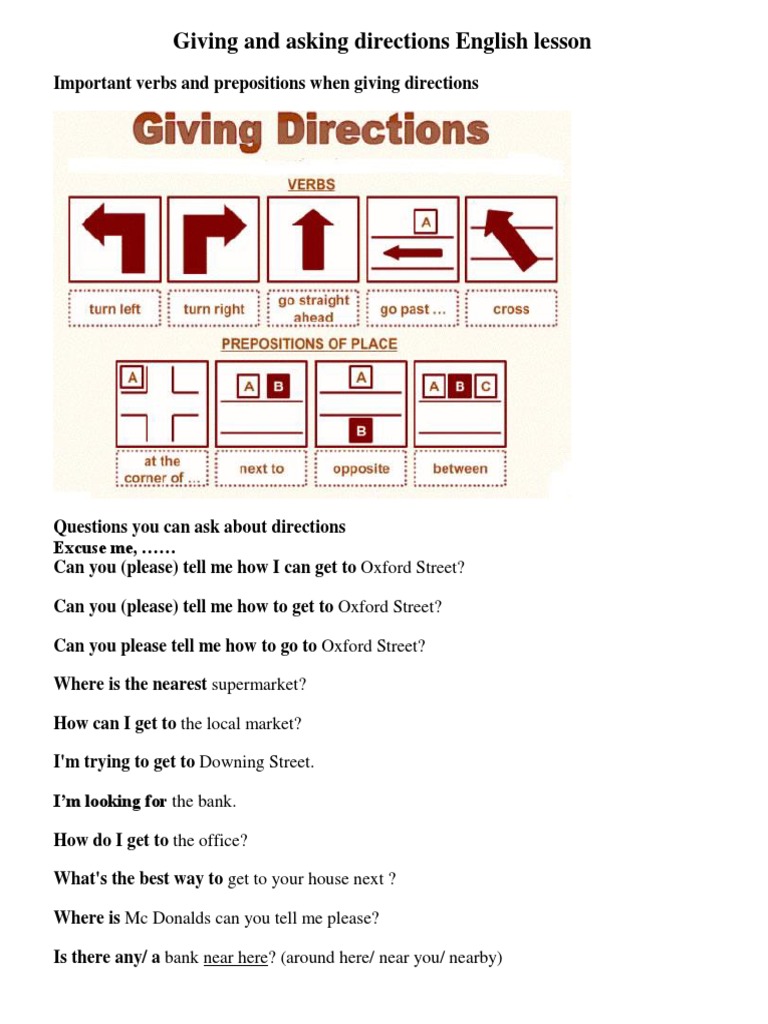 Giving and Asking Directions English Lesson | PDF | Intersection (Road ...