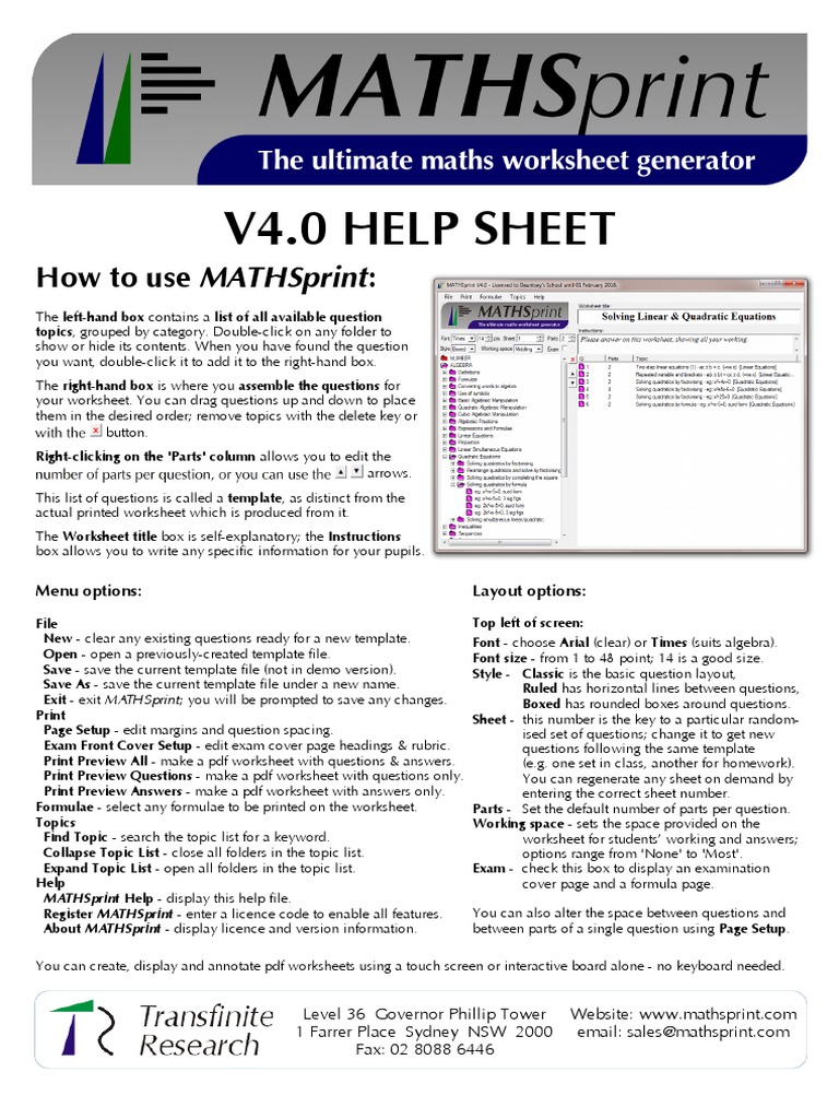 V4.0 Help Sheet: How To Use Mathsprint | PDF | Page Layout | Worksheet