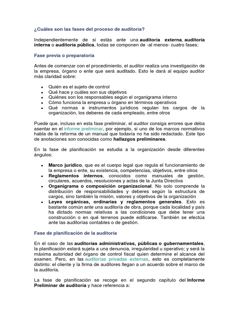 Cuáles Son Las Fases Del Proceso de Auditoría | PDF | Auditoría | Contralor