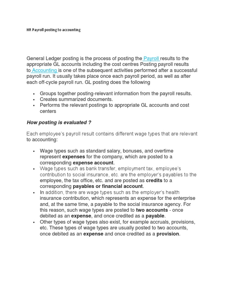 SAP HR Payroll Posting to GL | PDF | Debits And Credits | Payroll