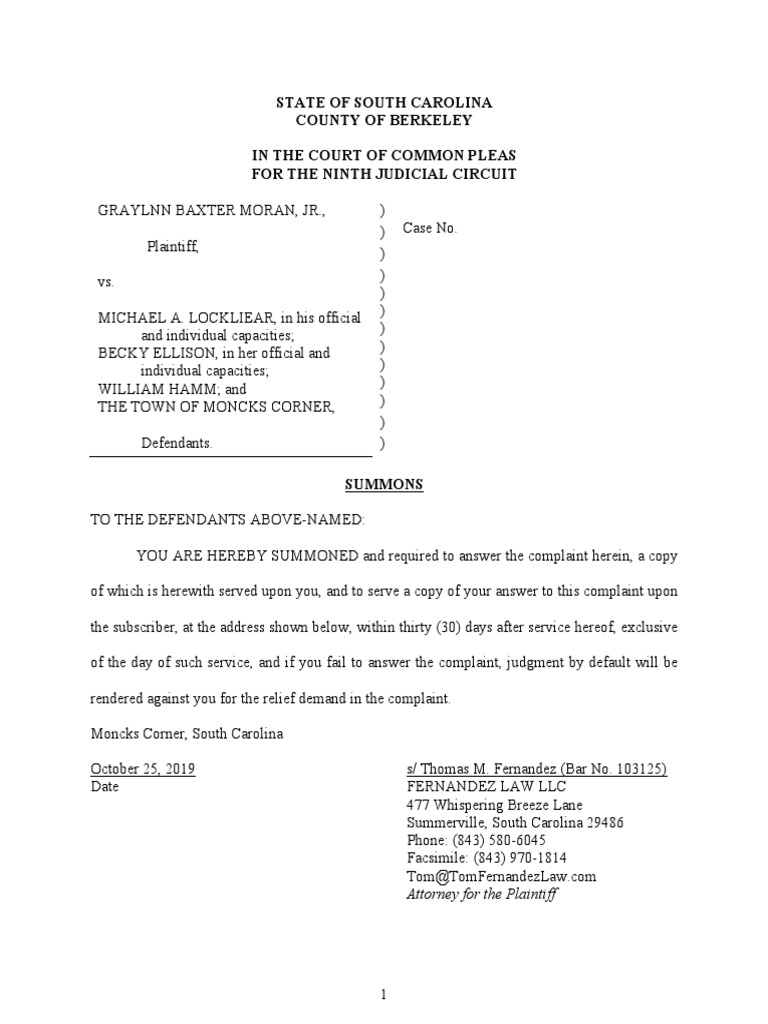 Summons Complaint Tortious Interference Damages