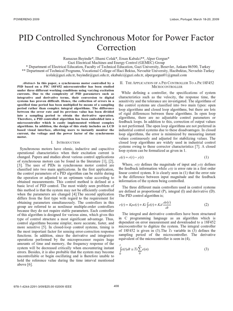 PID Controlled Synchronous Motor For Power Factor Correction PDF