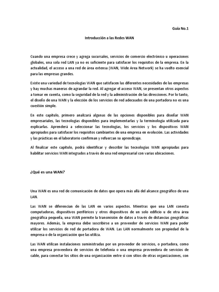 Guia No1-Introducción A Las Redes WAN | PDF | Internet | Red privada ...