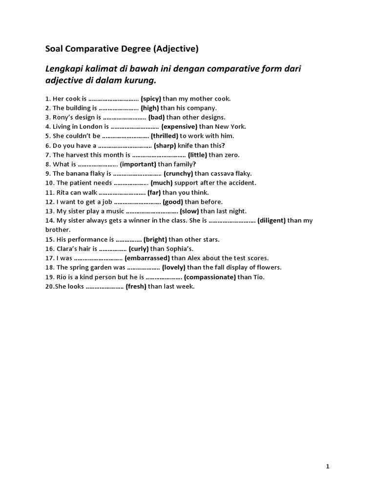 Soal Comperative Dan Superlative Kelas 9