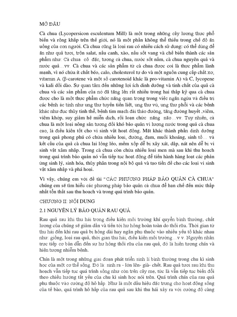 Phương Pháp Bảo Quản Cà Chua | PDF