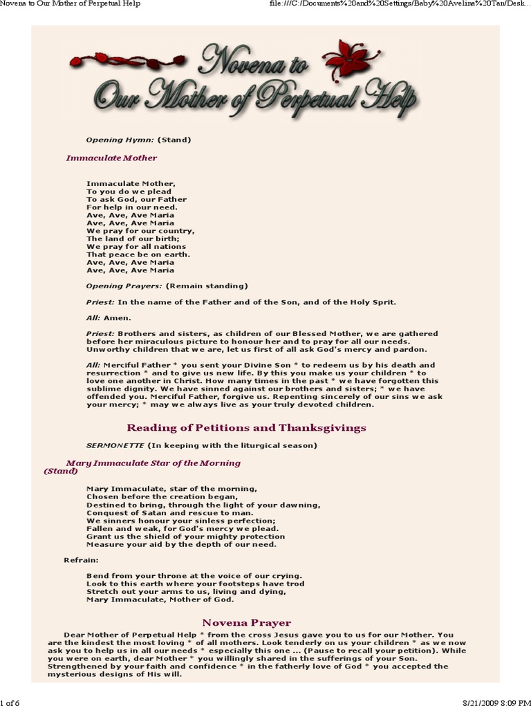Novena To Our Mother of Perpetual Help | PDF | Mary, Mother Of Jesus ...