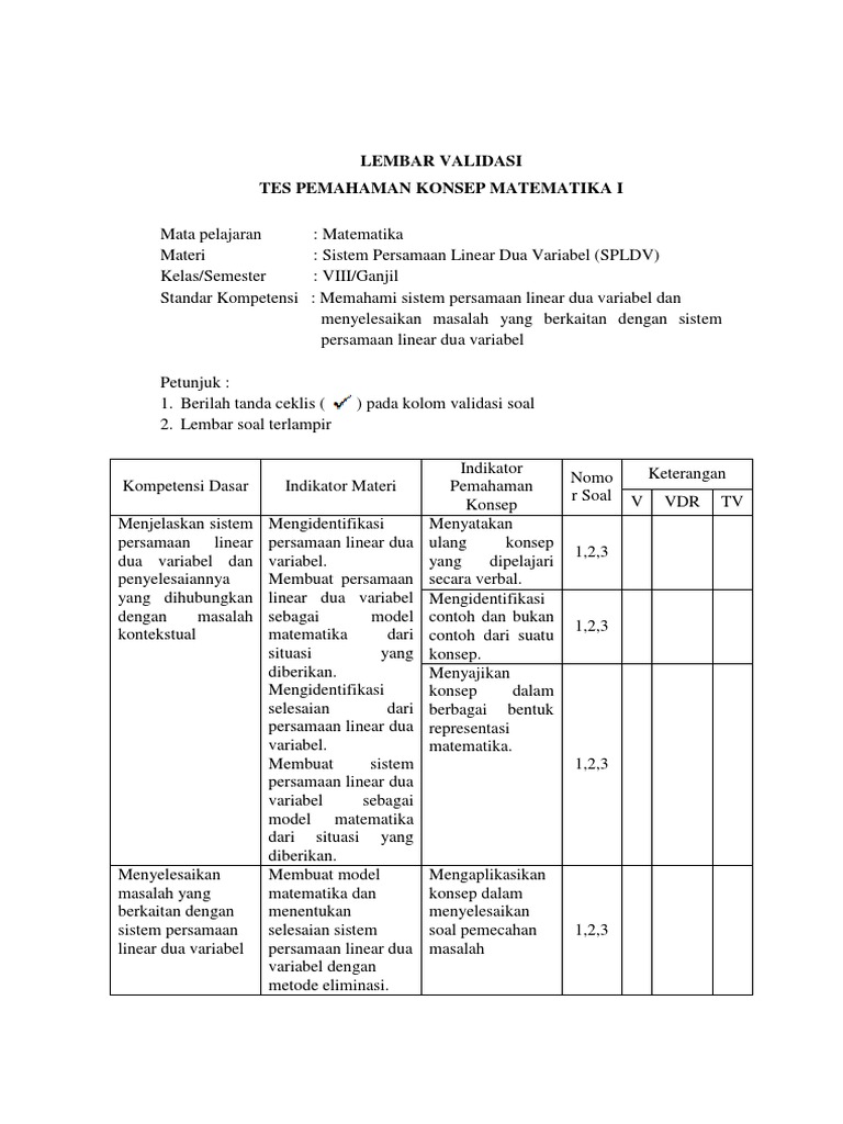 Validasi TES PEMAHAMAN KONSEP SISWA | PDF | Metode & Bahan Ajar