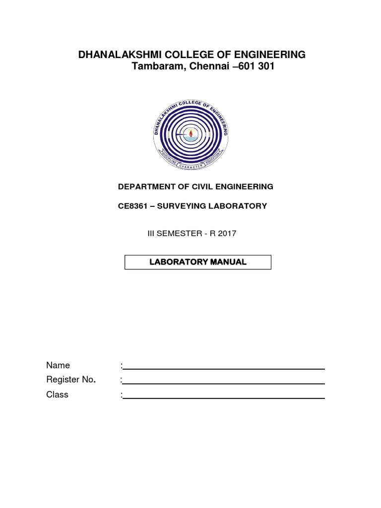 Laboratory Manual for Surveying Lab Outlining Experiments, Objectives